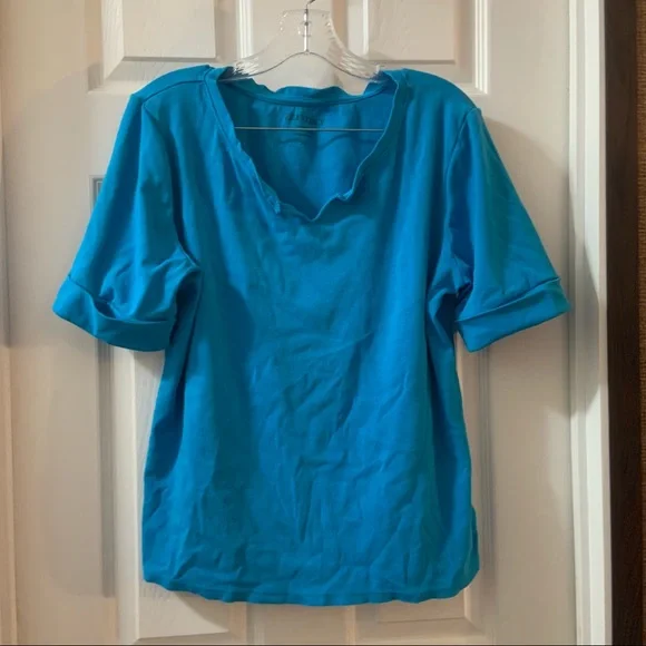 Ellen Tracy Blue Scoop Neck Short Sleeve Blouse XL - Picture 1 of 7